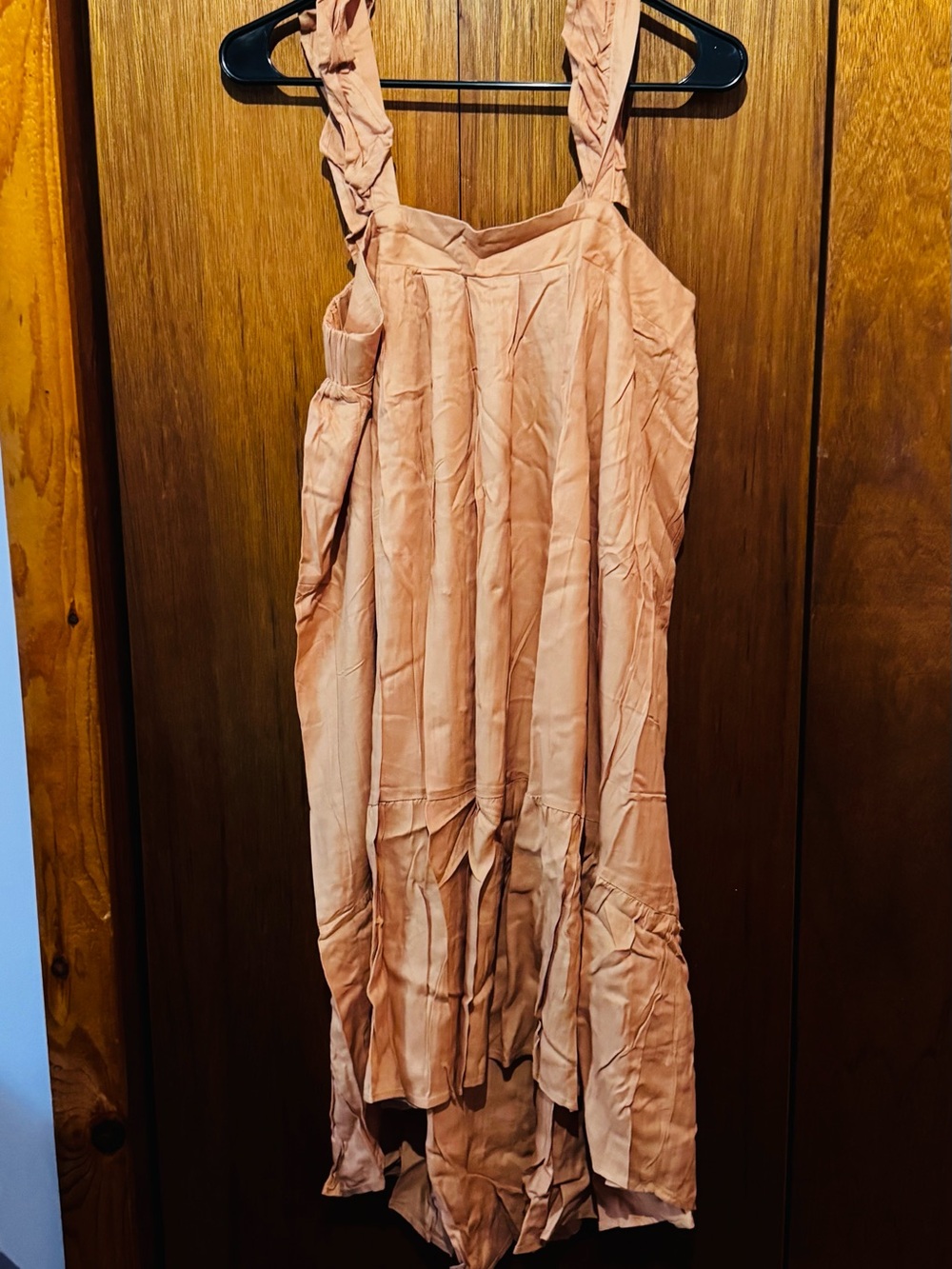 Umgee Peach Asymmetrical Ruffle-Strap Dress